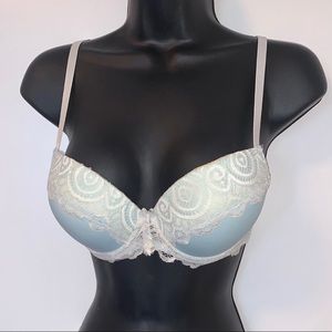 Beautiful pale blue lace push-up bra with padding